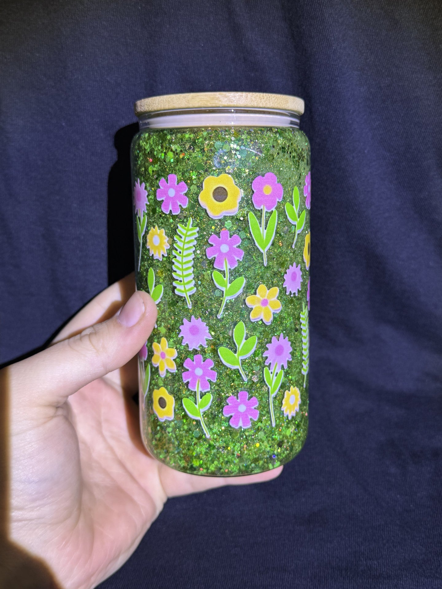 Green Flower Glitter Cup